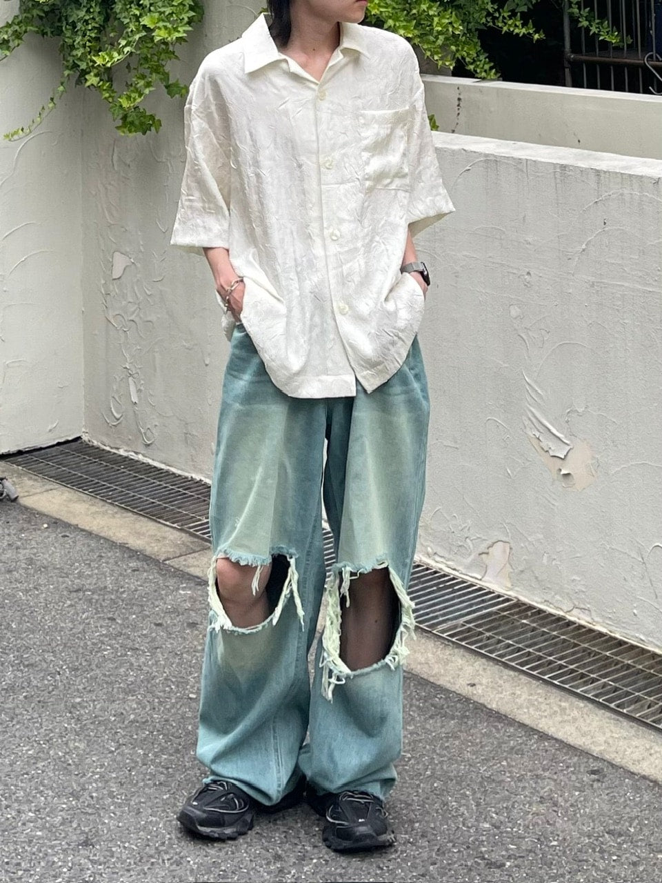 大阪店WEB限定【Chikashitsu +】vintage crash denim pants (2color)