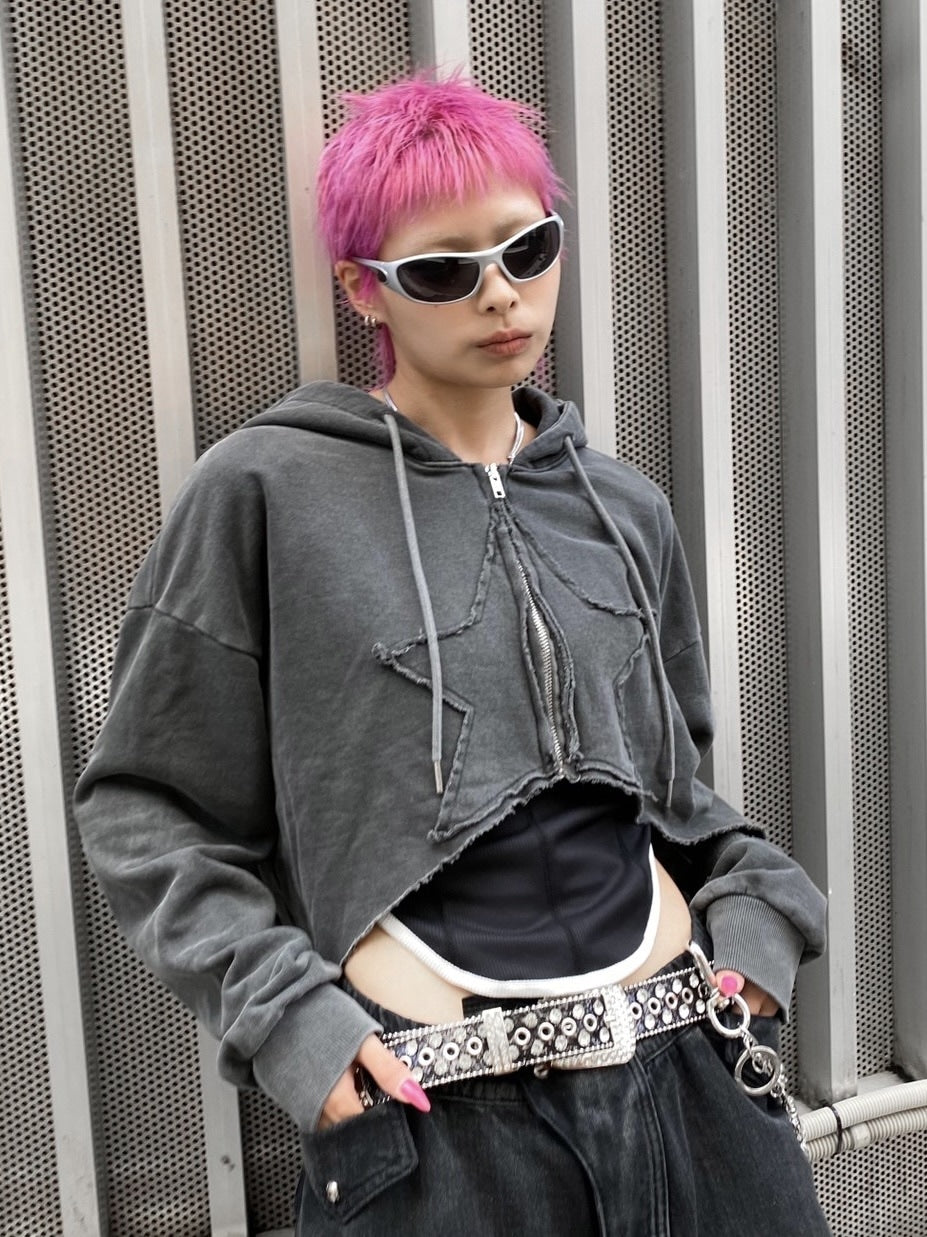 Never mind the XU】star zip up crop hoodie (3color) – PRESSING WEB