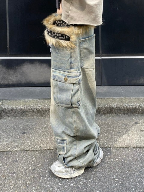 受注制【Never mind the XU】pocket cargo denim pants (2color) / 【ネバーマインドザエックスユー】ポケットカーゴワイドデニムパンツ