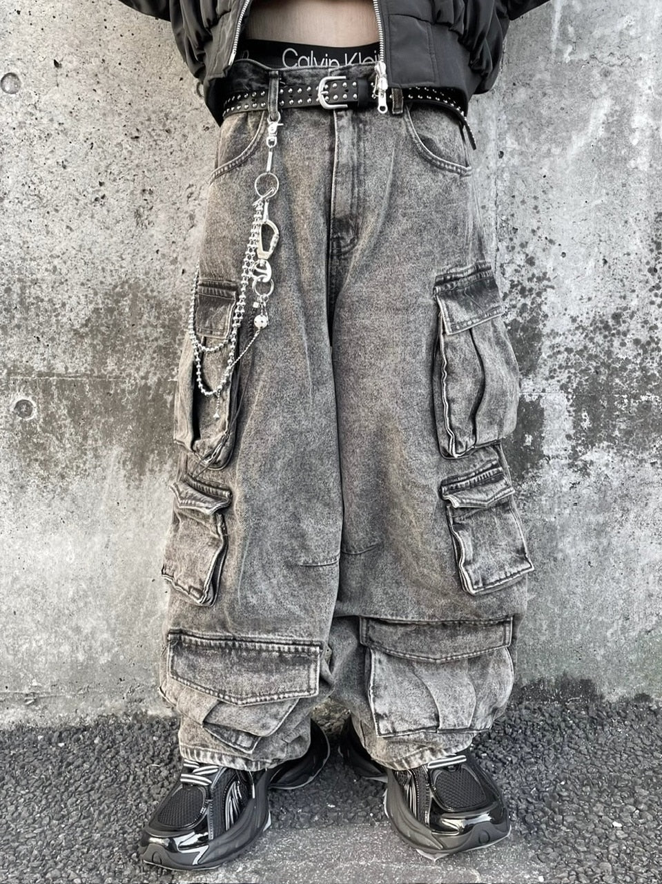 【Never mind the XU】pocket cargo denim pants 2 (2color) / 【ネバーマインドザエックスユー】ポケットカーゴワイドデニムパンツ