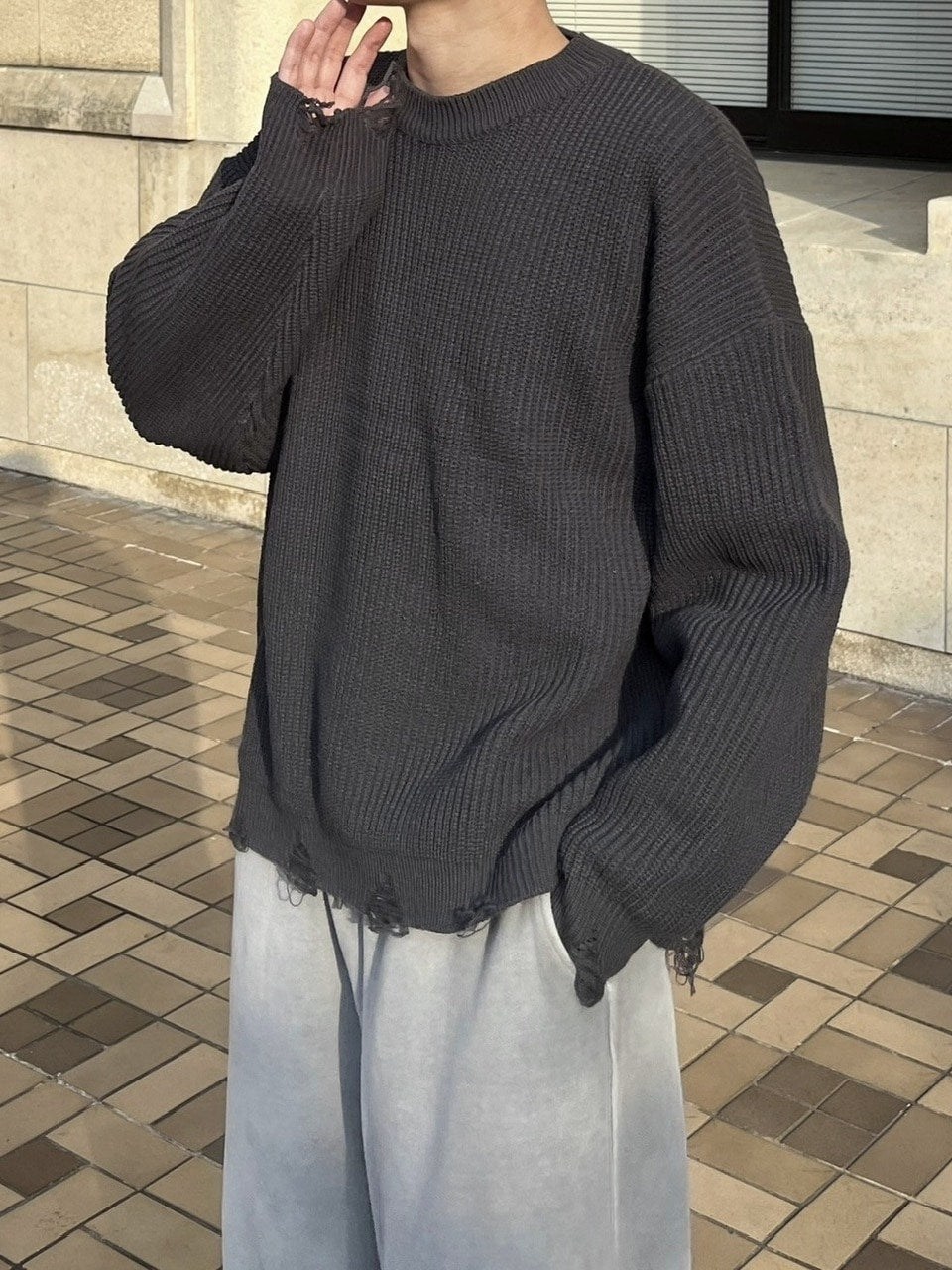 受注制【youll】damage round knit (3color)