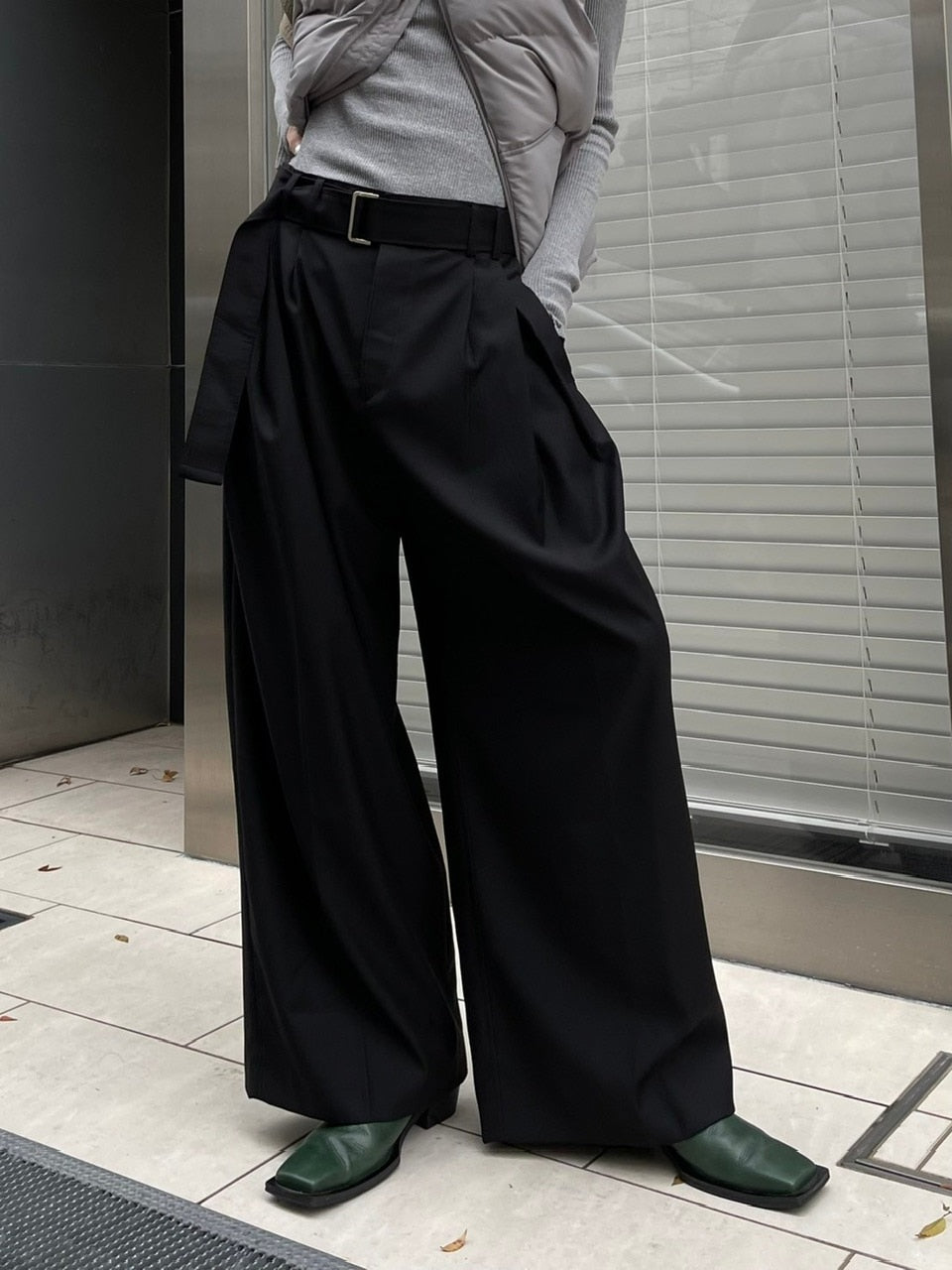 受注制【Chikashitsu +】belt wide slacks (3color)
