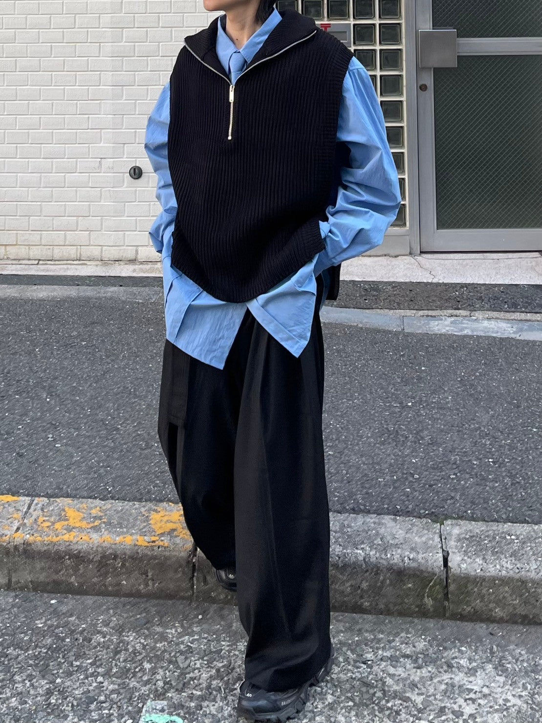 【Chikashitsu +】half zip design vest (3color)