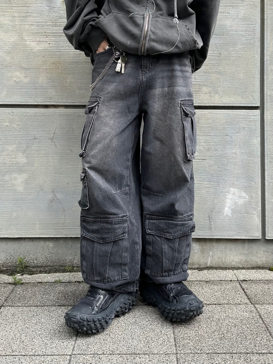 受注制【Chikashitsu +】vintage wash cargo denim pants (2color)