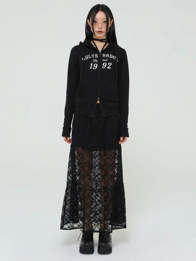 【Uglyshadow】FLOWER LACE LONG SKIRT