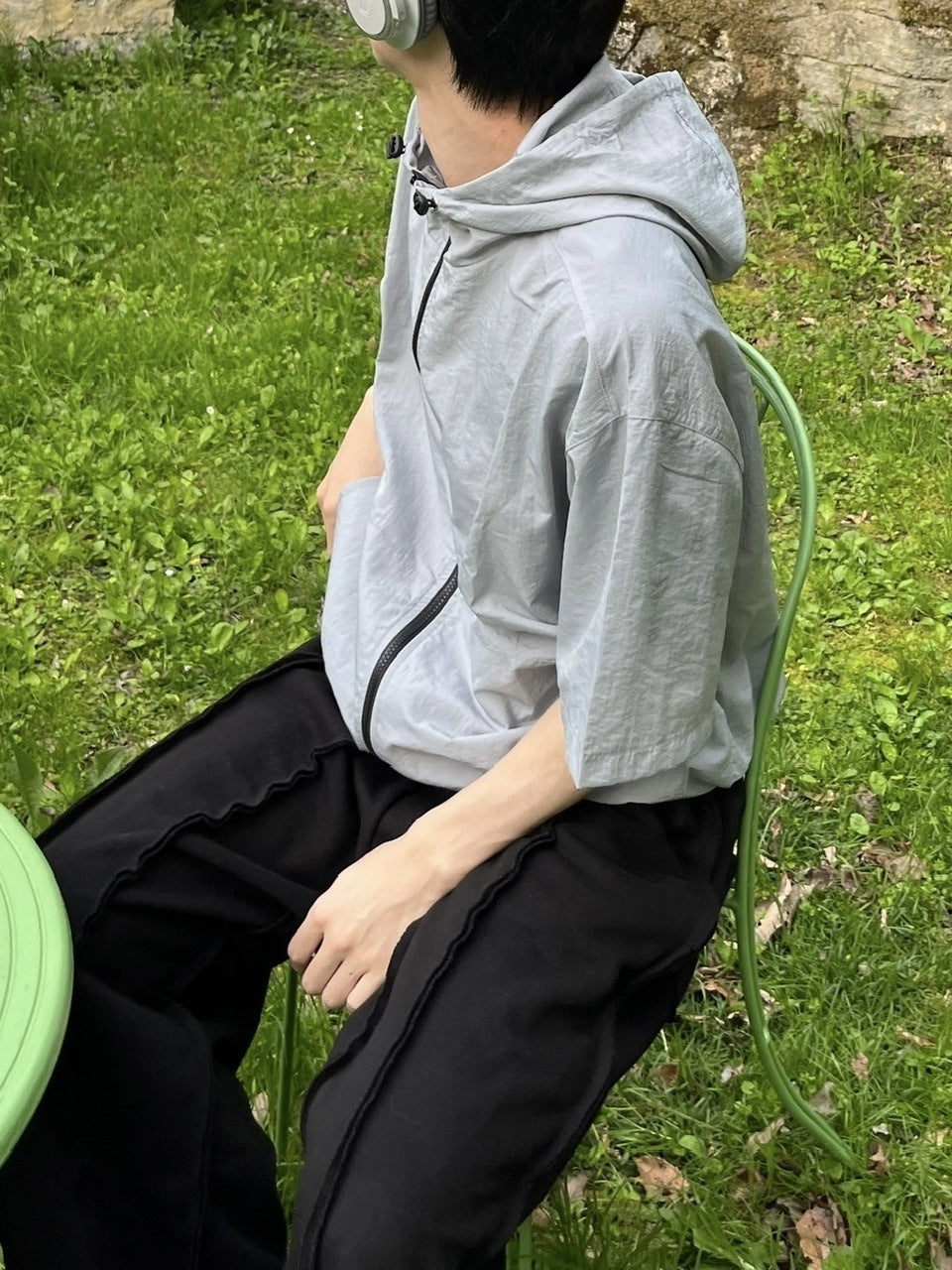 受注制【youll】half sleeve nylon hooded blouson (2color)