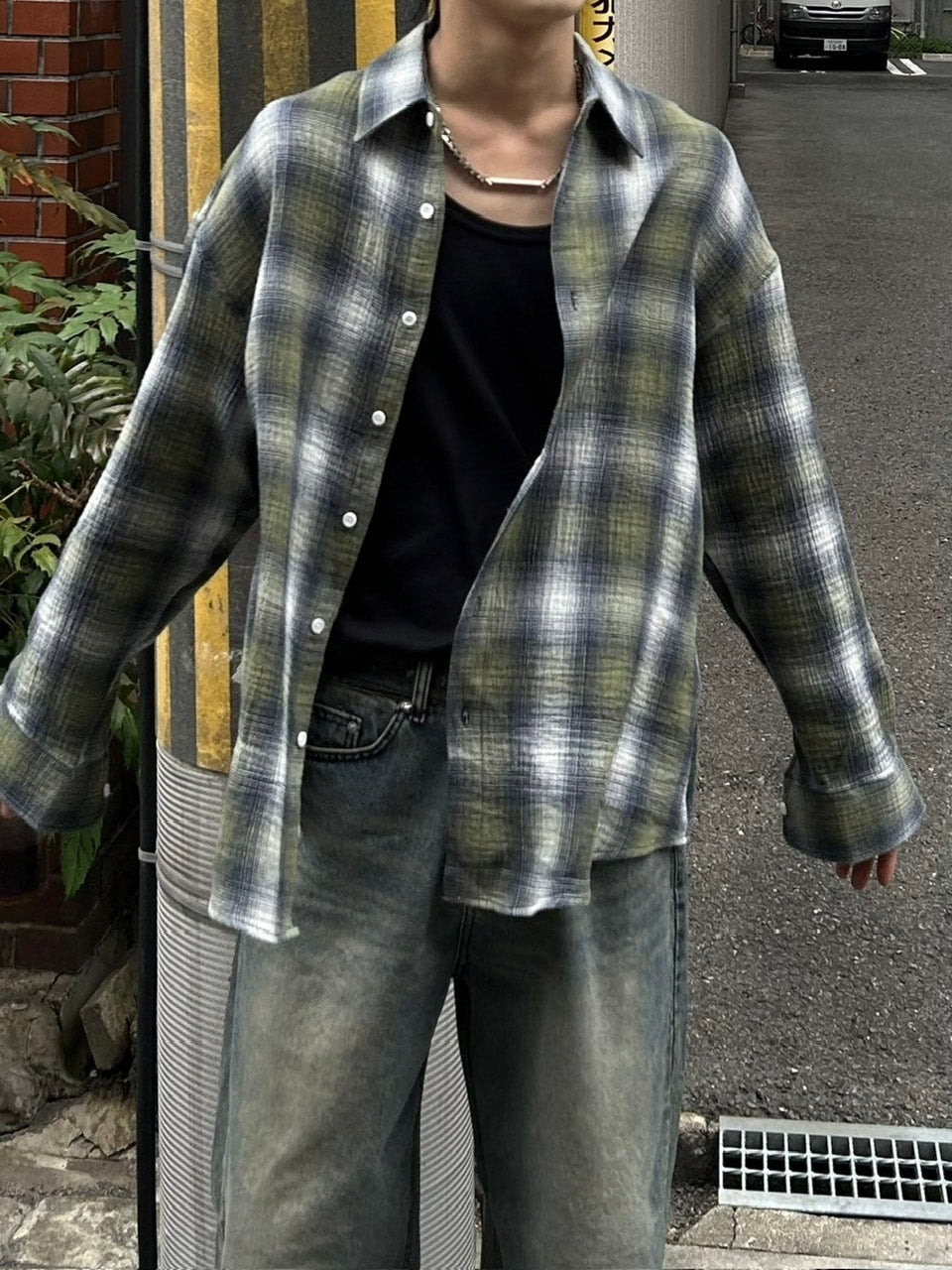 受注制【Chikashitsu +】shadow check shirt (2color) / 【チカシツプラス】シャドウチェック長袖シャツ