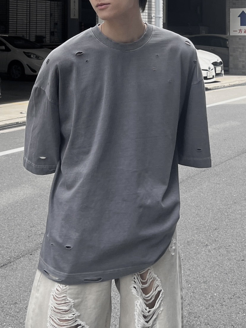 【Chikashitsu +】pigment damage overfit t-shirt (2color)