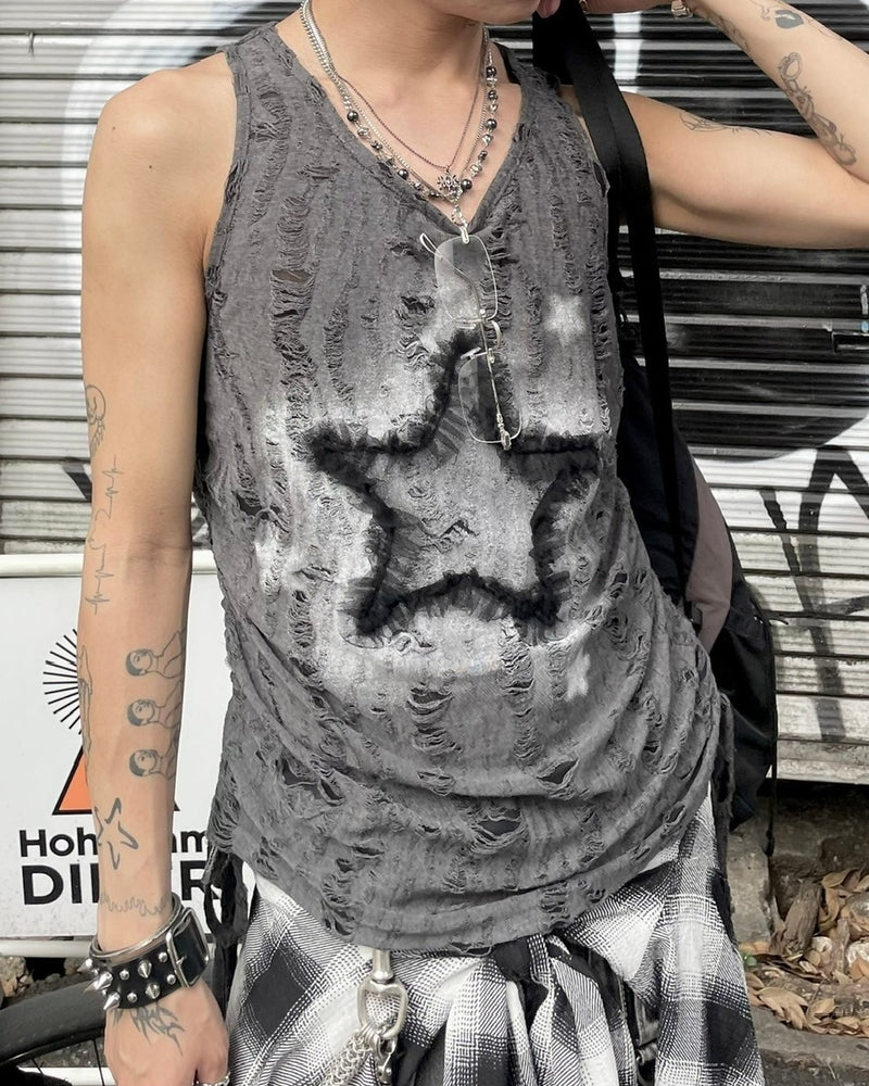 受注制【Never mind the XU】star damage sleeveless (2color)