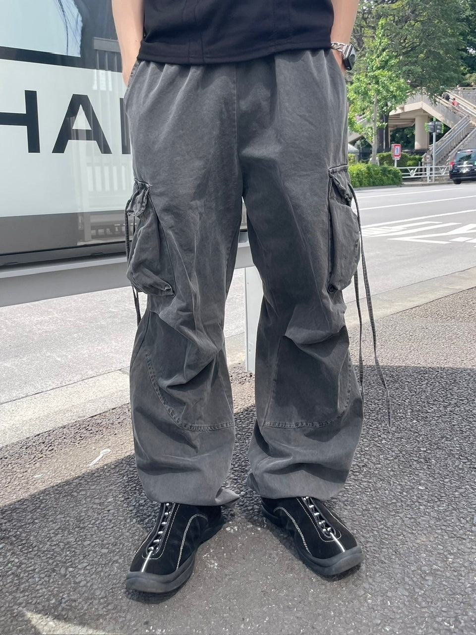 受注制【Chikashitsu +】pigment wash side rope cargo pants (2color)