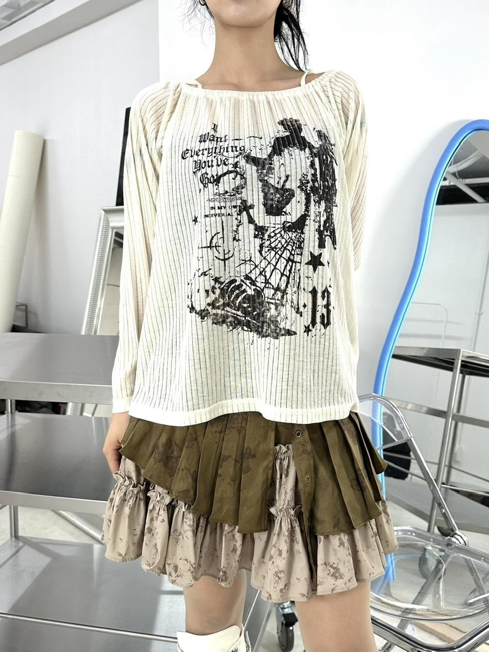 受注制【Never mind the XU】off shoulder mesh tops (2color)