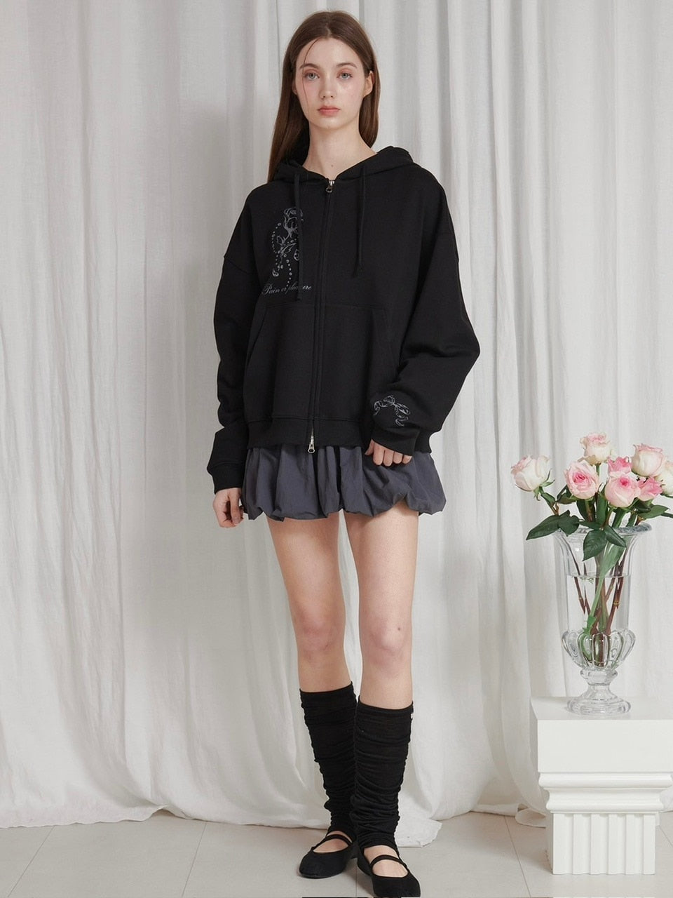 【PAIN OR PLEASURE】ROSE 2WAY HOOD ZIP UP