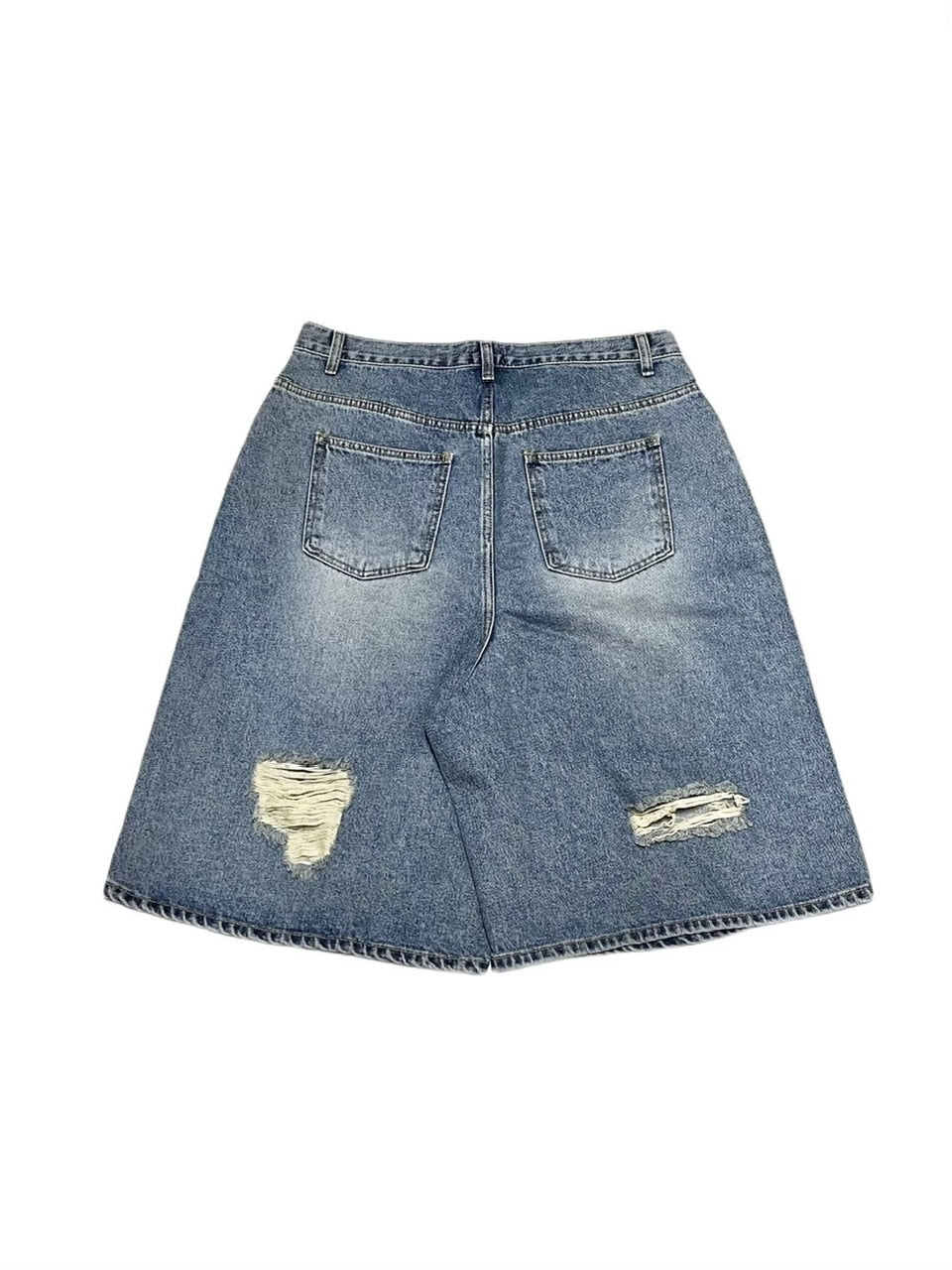 受注制【Never mind the XU】damage denim shorts 2 (2color)