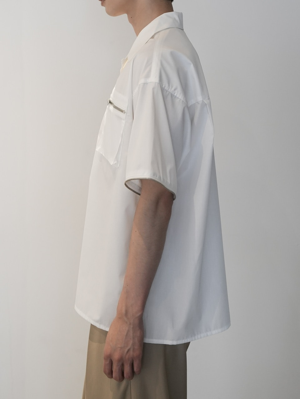 【CS】2way zip square cut shirt (white) / 【シーエス】2ウェイジップスクエアカット長袖シャツ