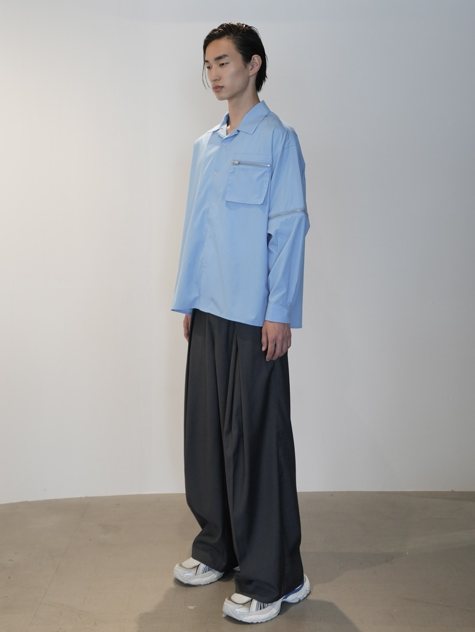 【CS】2way zip square cut shirt (blue) / 【シーエス】2ウェイジップスクエアカット長袖シャツ