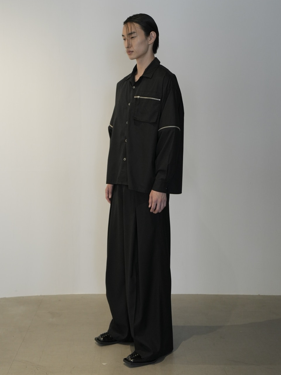 【CS】2way zip square cut shirt (black) / 【シーエス】2ウェイジップスクエアカット長袖シャツ