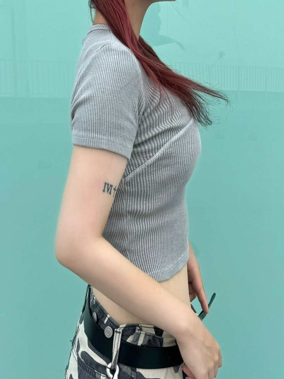 受注制【Never mind the XU】pigment rib crop tee (3color)