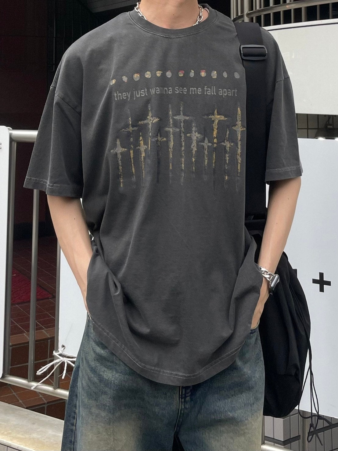 受注制【Chikashitsu +】pigment cross print t-shirt (2color)
