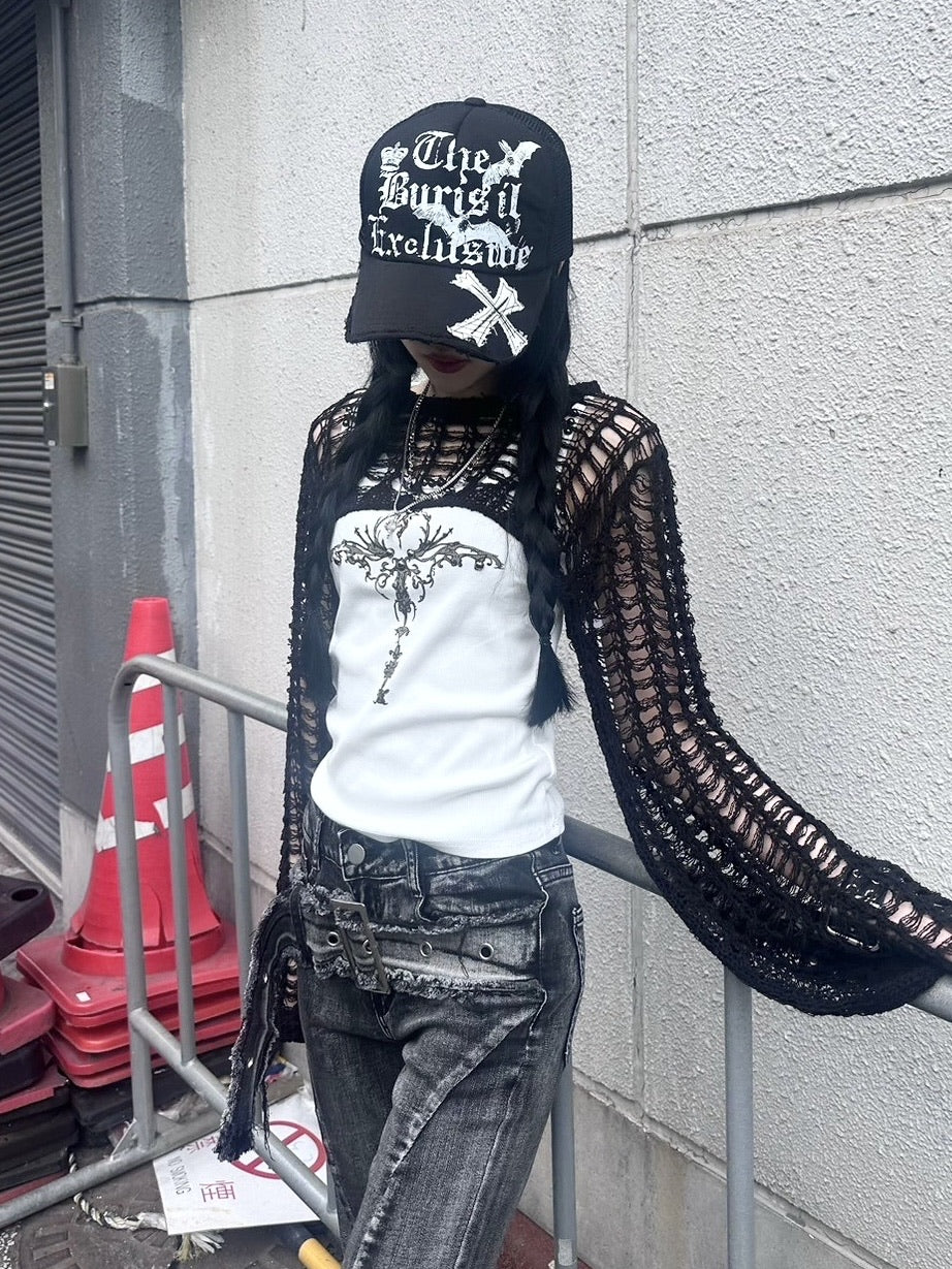 受注制【Never mind the XU】cropped summer knit (3color)