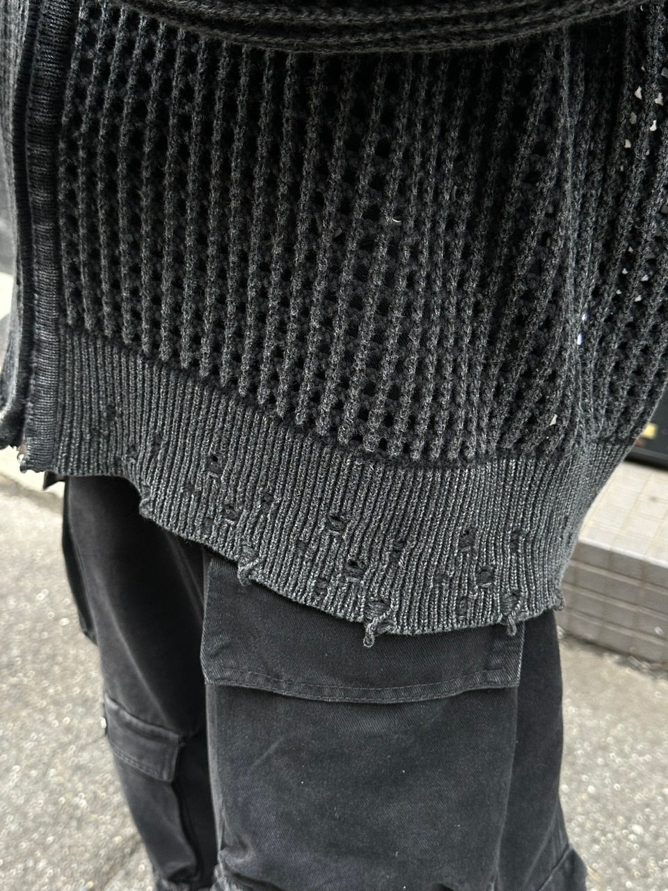 大阪店WEB限定受注制【Chikashitsu +】mesh zip damage hoodie (2color) / 【チカシツプラス】メッシュダメージジップアップ長袖パーカー