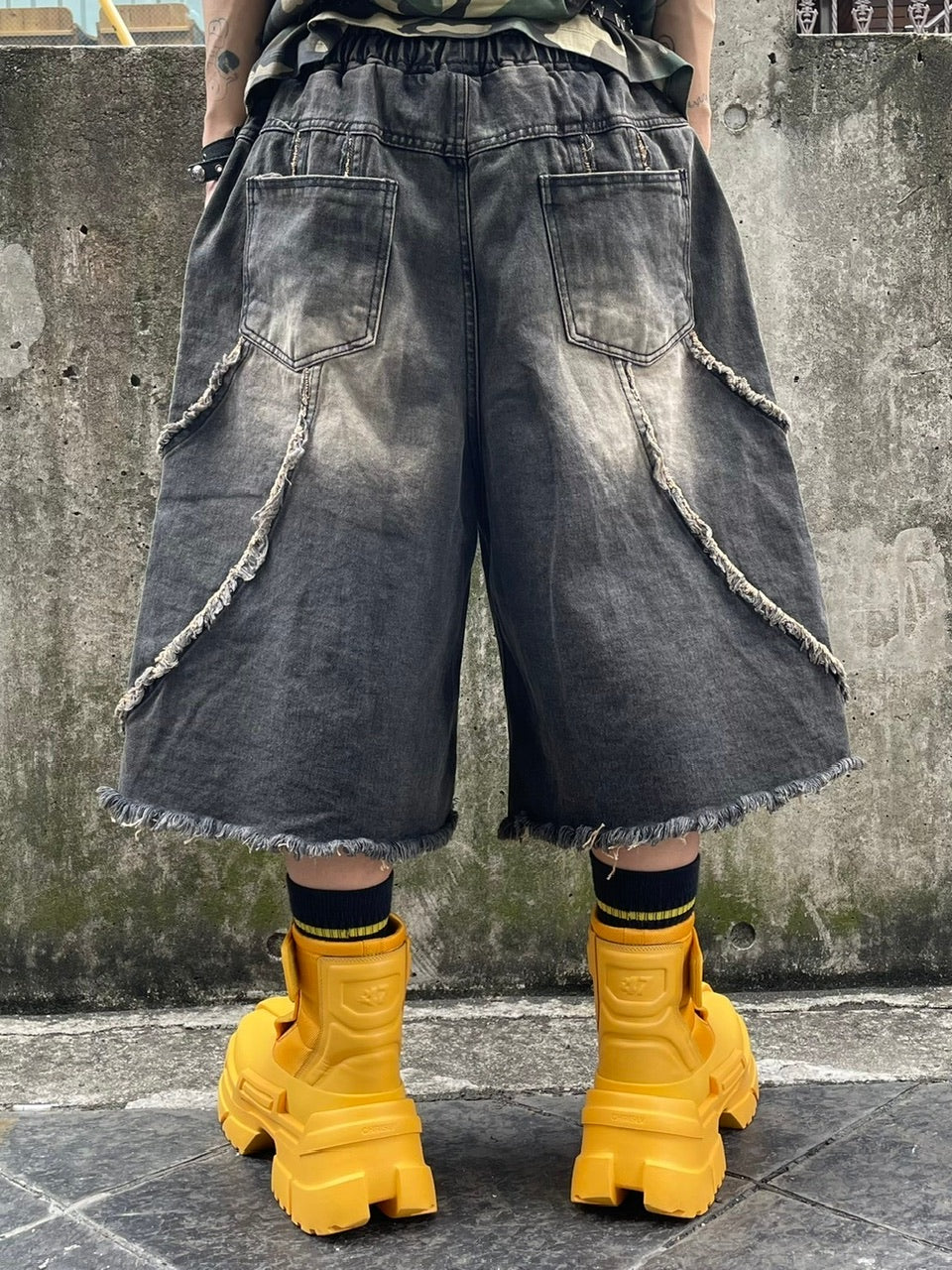 受注制【Never mind the XU】line denim half pants (2color)