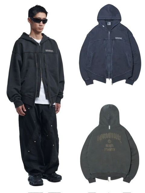 【NOMANUAL】OVERDYED LAYER HOODED ZIP-UP / 【ノーマニュアル】オーバーダイドレイヤージップアップ長袖パーカー