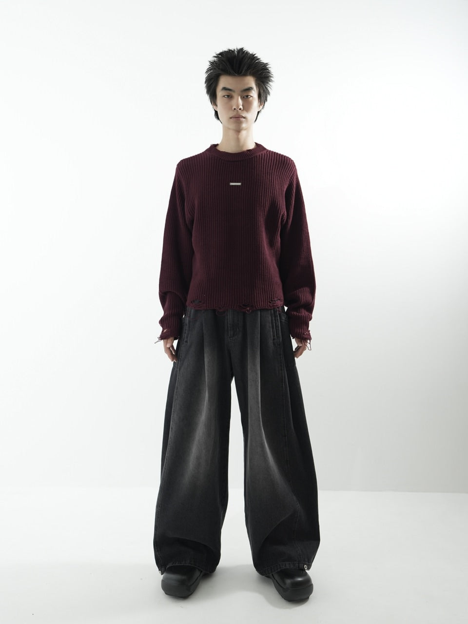 【CS】side tuck drape denim pants (black)