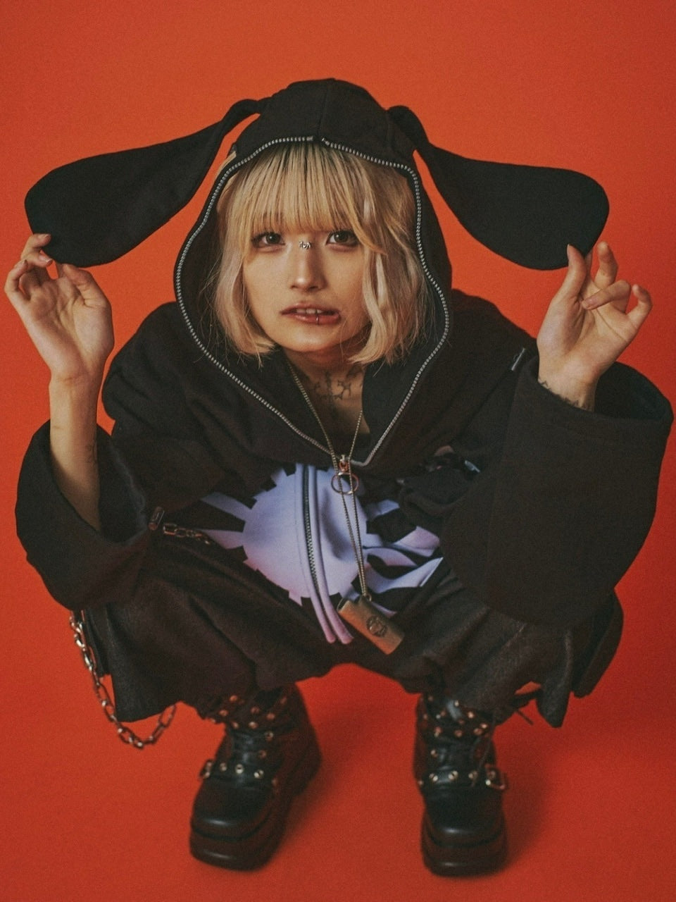 【GALFY】反戦パーカー / 【ガルフィー】ロゴ長袖耳付きパーカー