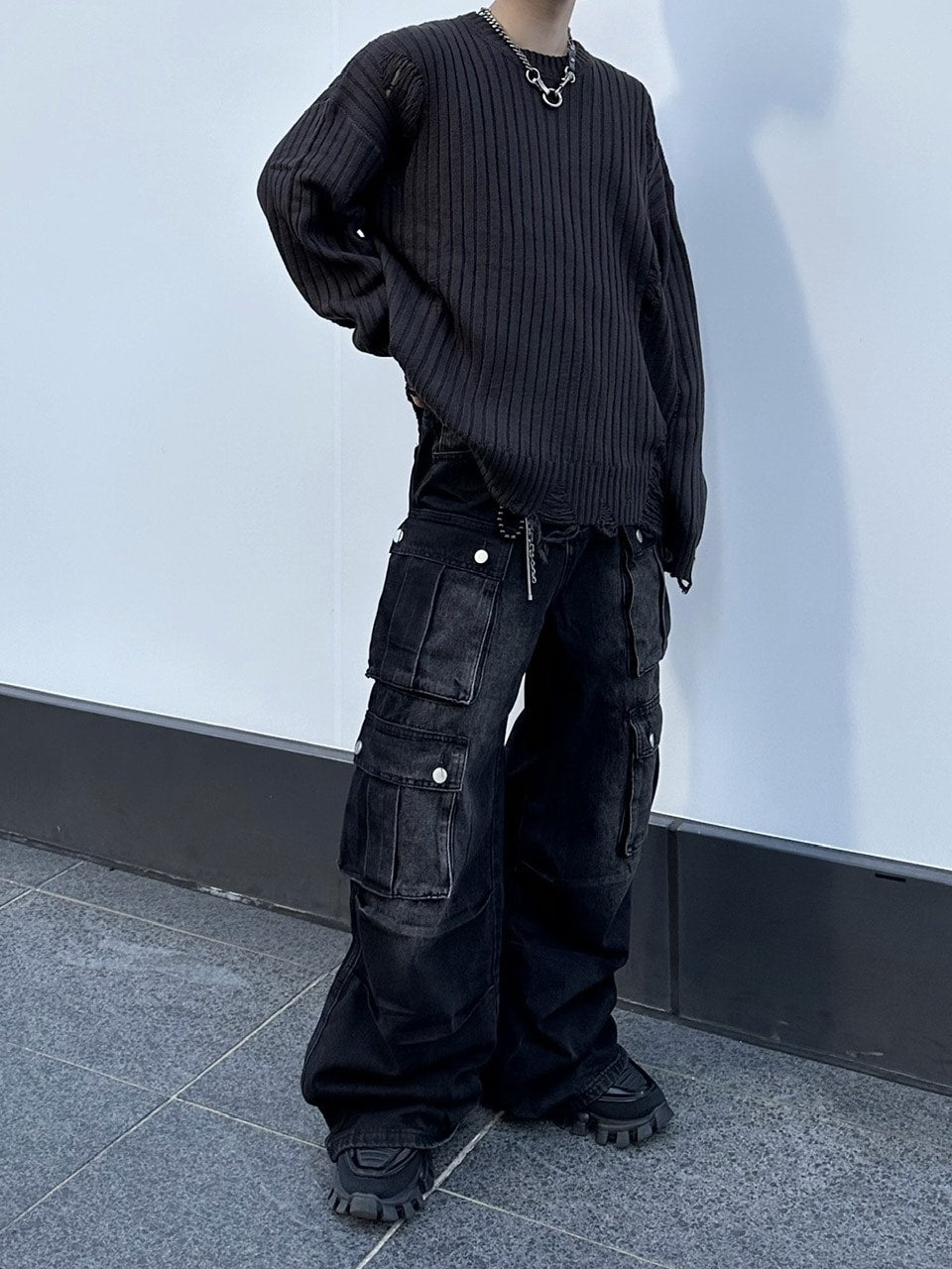 大阪店WEB限定【Chikashitsu +】overfit damage knit (3color)