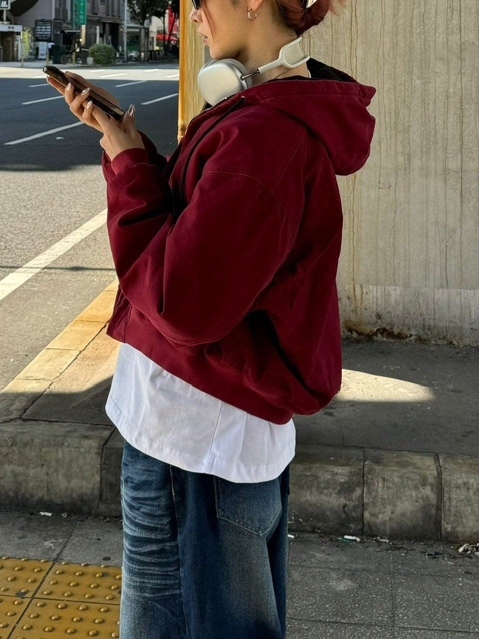 受注制【Chikashitsu +】cropped hooded work blouson (2color) / 【チカシツプラス】クロップドフードジップアップパーカーワーク長袖ブルゾン