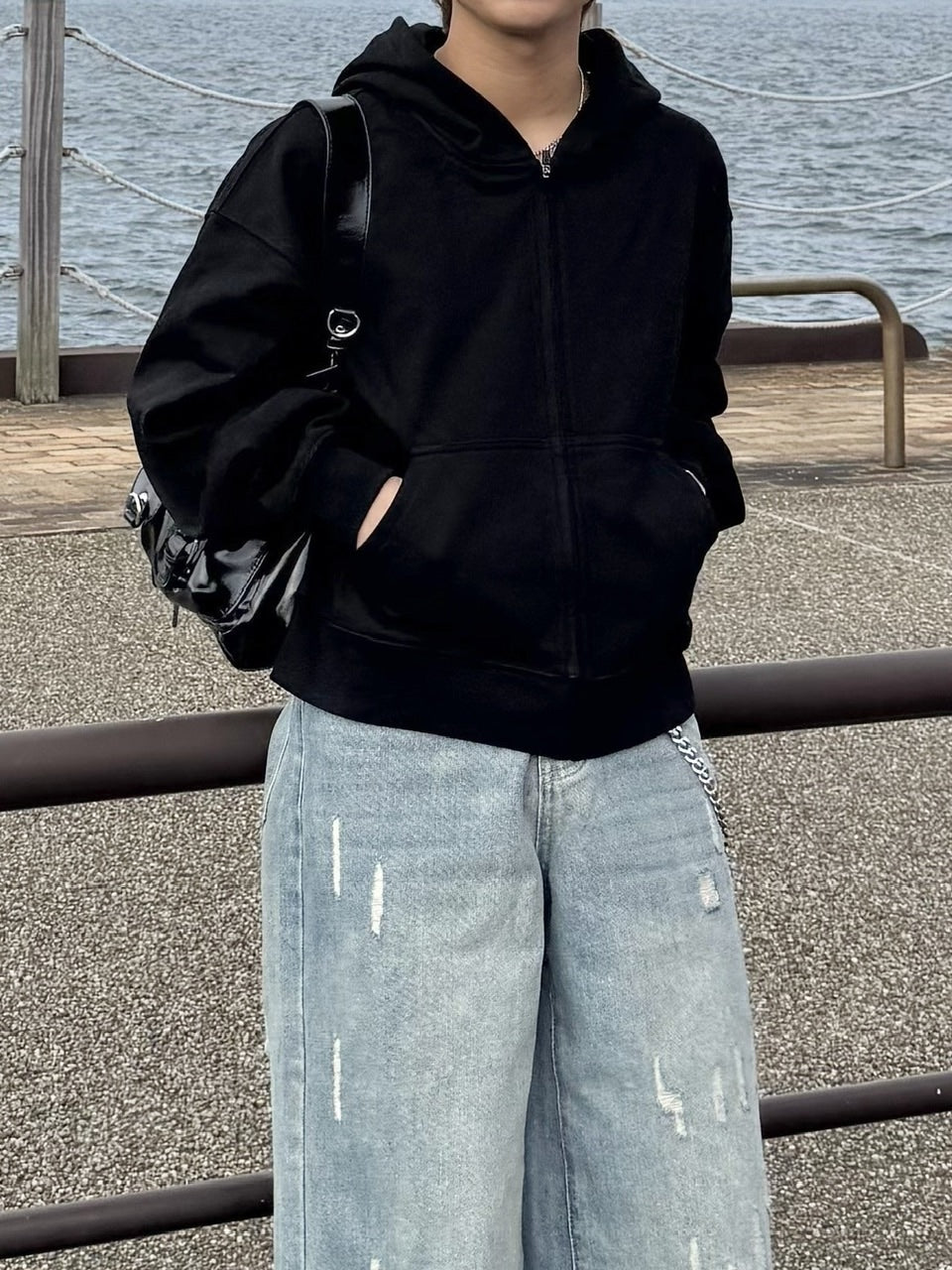 国際配送【RENOL】cropped zip up hoodie (2color)