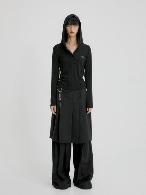 【FLAREUP】Button Up Lace Hoodie / 【フレアアップ】ボタンアップレースフードロングTシャツ