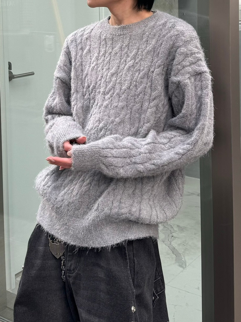 受注制【Chikashitsu +】angora like cable knit (3color)