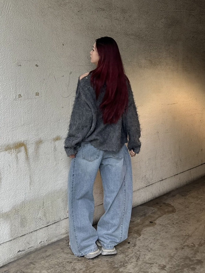 【Chikashitsu +】half off shoulder button knit (3color)