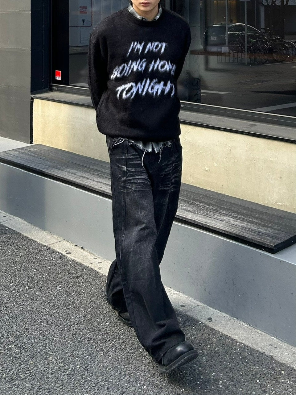 受注制【Chikashitsu +】curve stitch wide denim pants / 【チカシツプラス】カーブステッチワイドデニムパンツ