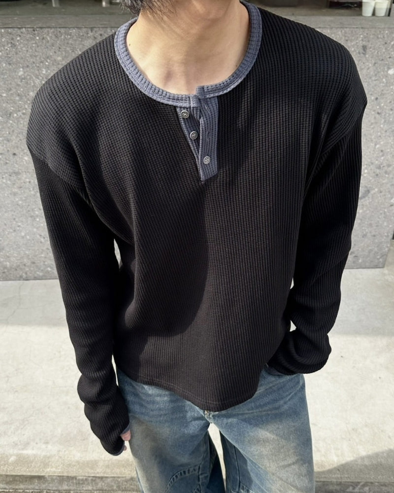 受注制【youll】henry neck waffle long tee (2color)