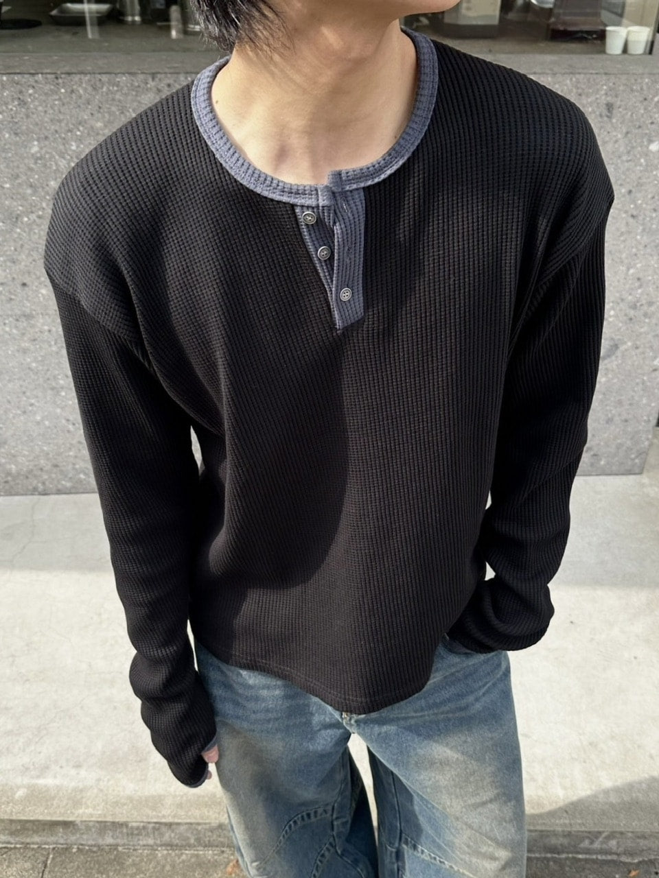 受注制【youll】henry neck waffle long tee (2color)