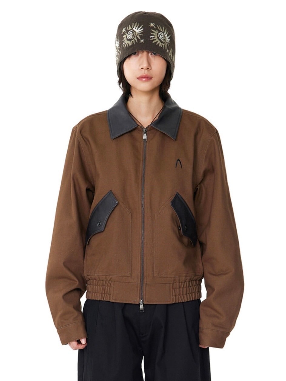 【AAKAM】Contrast Leather Work Jacket