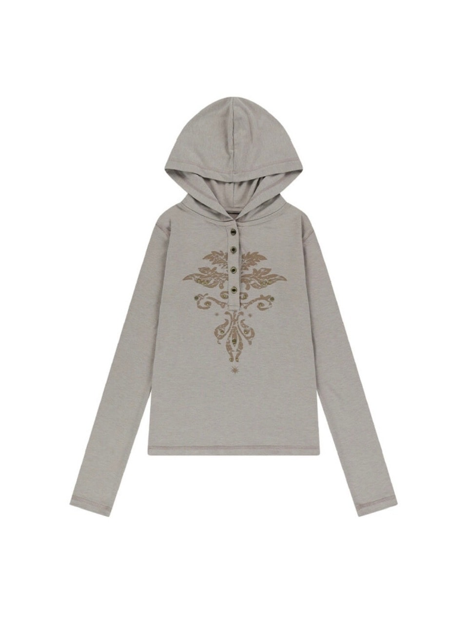 【AAKAM】Studded Leaf Hooded Long Sleeve