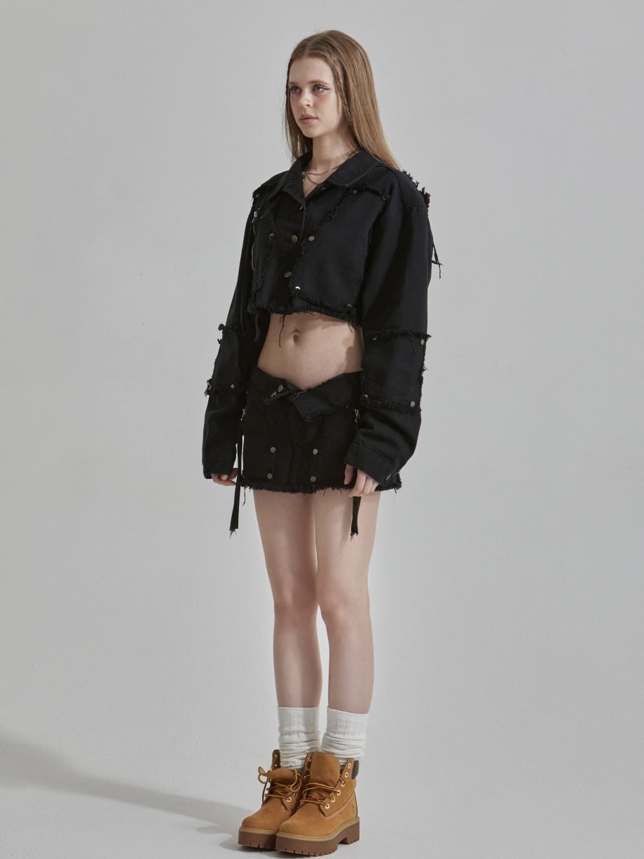 【GATELESS】FRINGE CROPPED DENIM JACKET