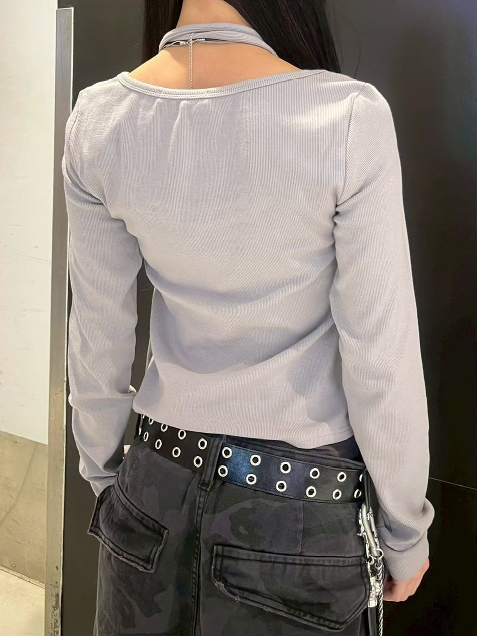 Never mind the XU】tie set cross wing long sleeve tee (3color