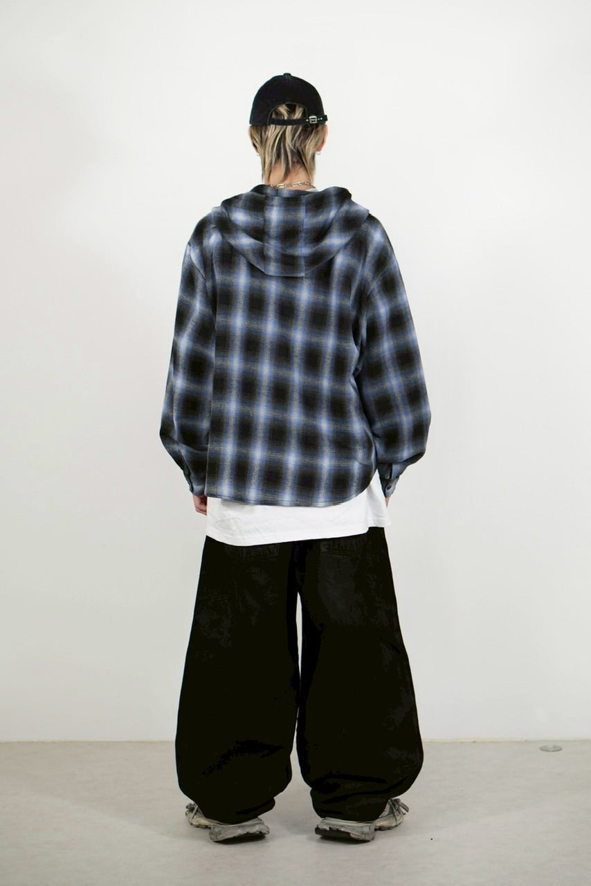 受注制【Chikashitsu +】tartan check hooded shirt (3color) / 【チカシツプラス】タータンチェックフード付き長袖シャツ