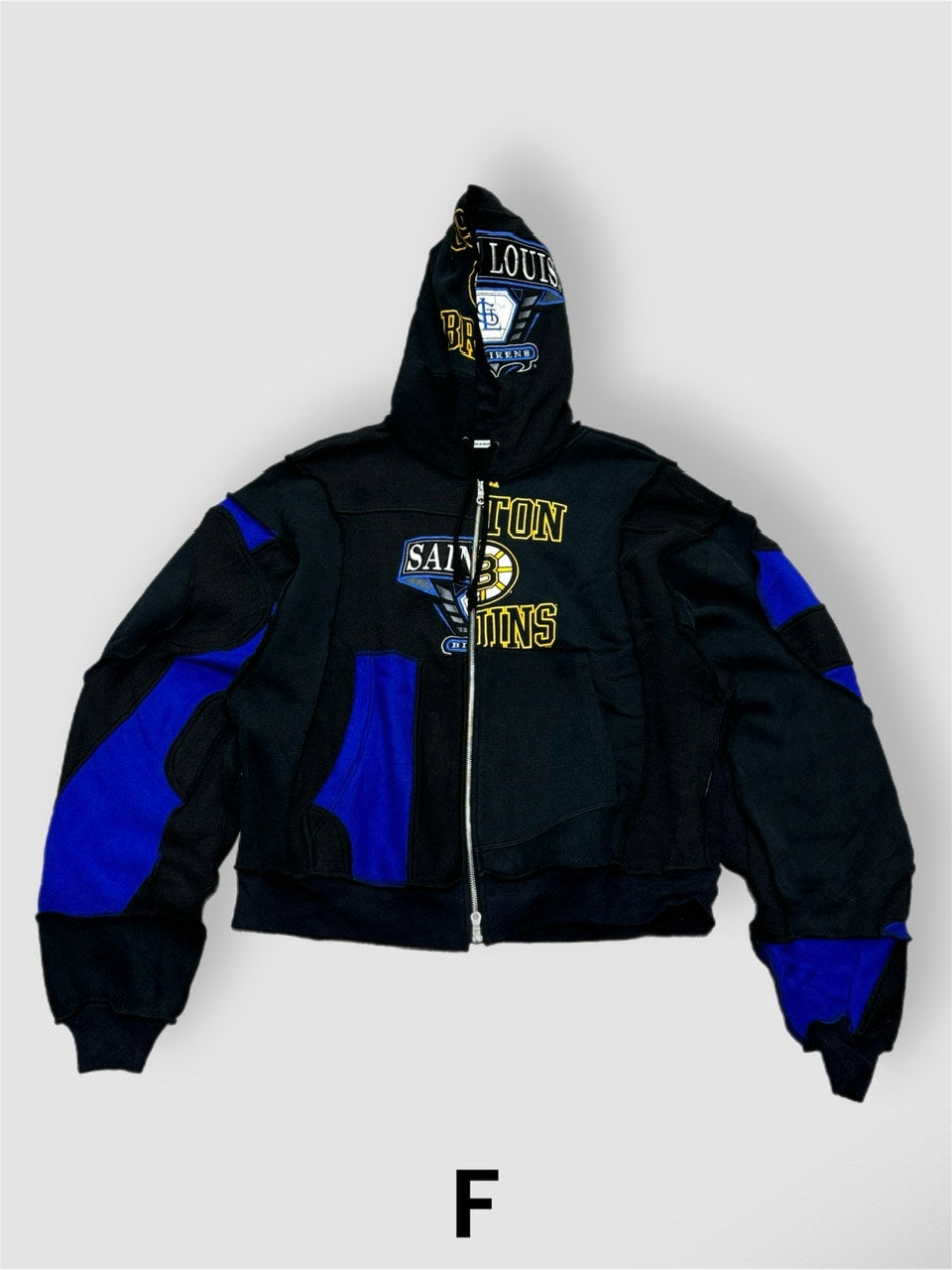 【Re +】double zip cutting switch hoodie (black)