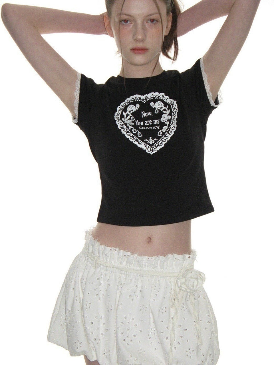 【CRANK】LACE HEART PRINTING TOP