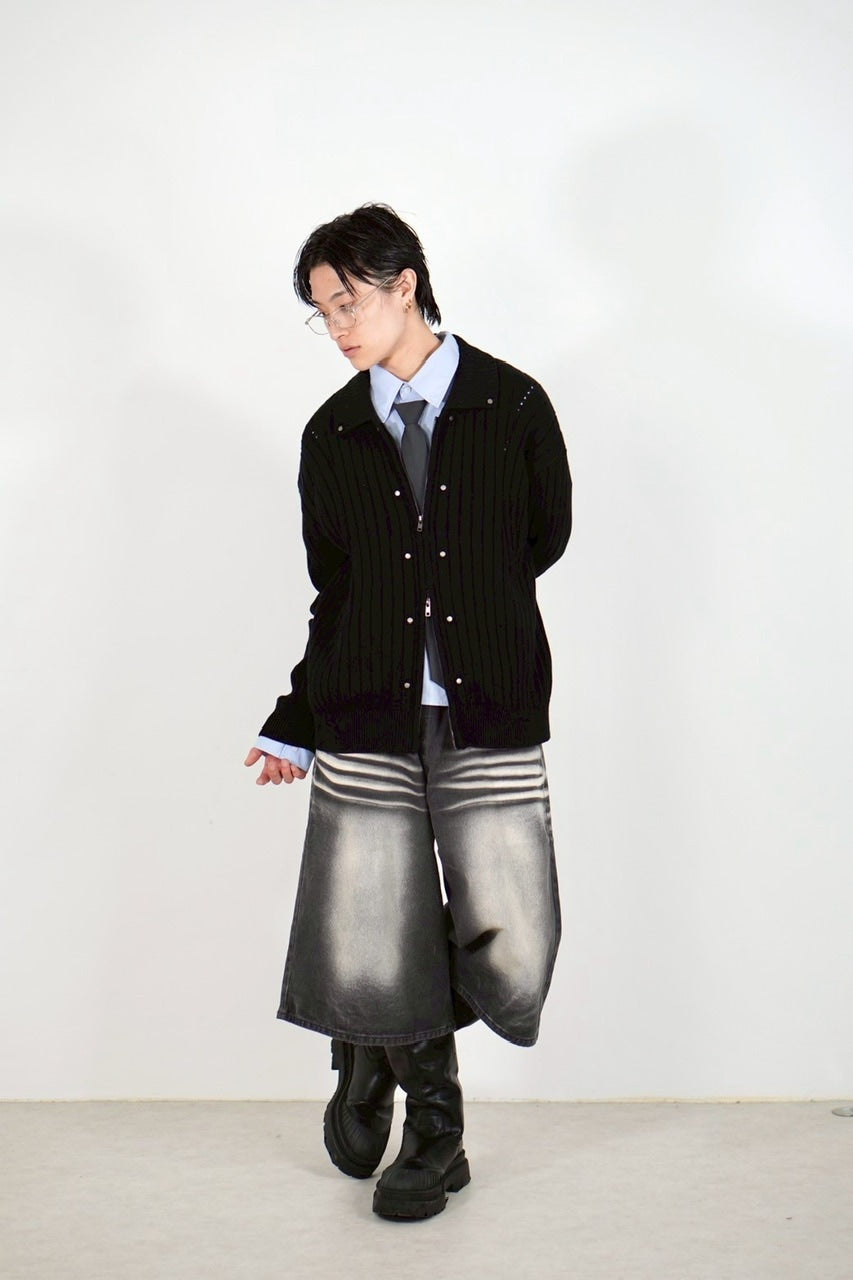 【Chikashitsu +】rivet zip up knit (2color)