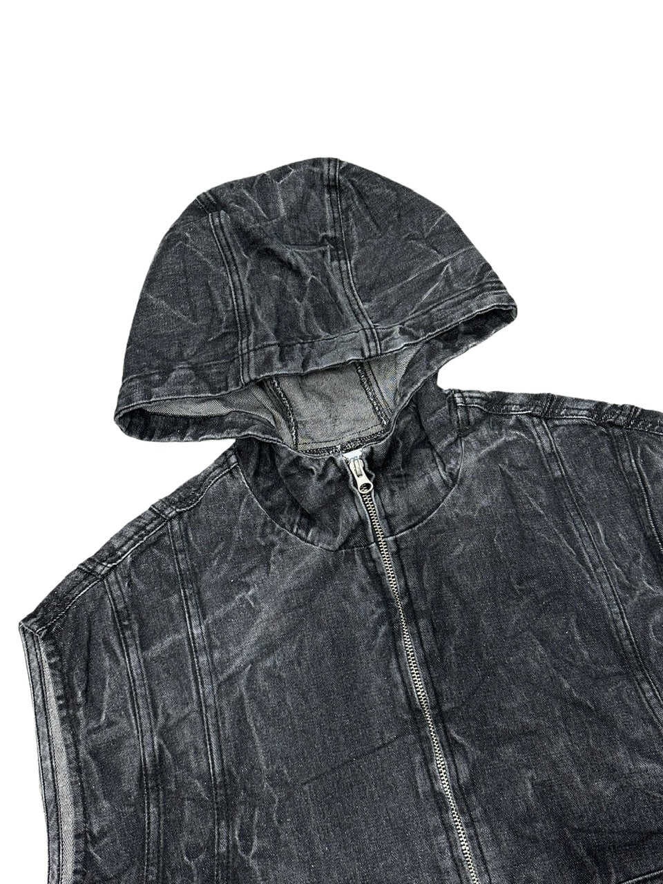 受注制【Never mind the XU】denim hood vest