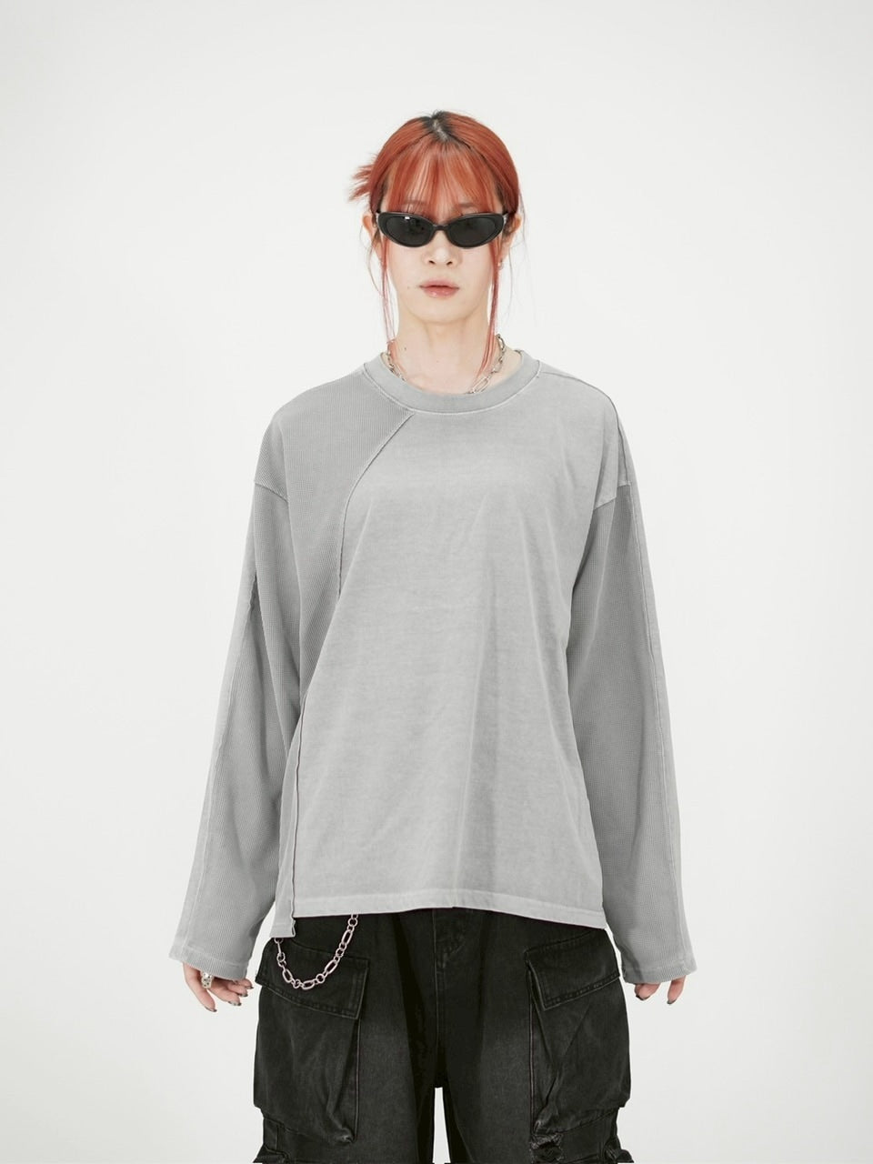 受注制【Chikashitsu +】switching waffle long sleeve (3color)