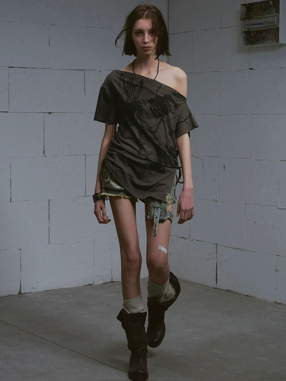 【Cest Nous】Blue-green faded denim shorts / 【セヌー】ウォッシングデニムショートパンツ