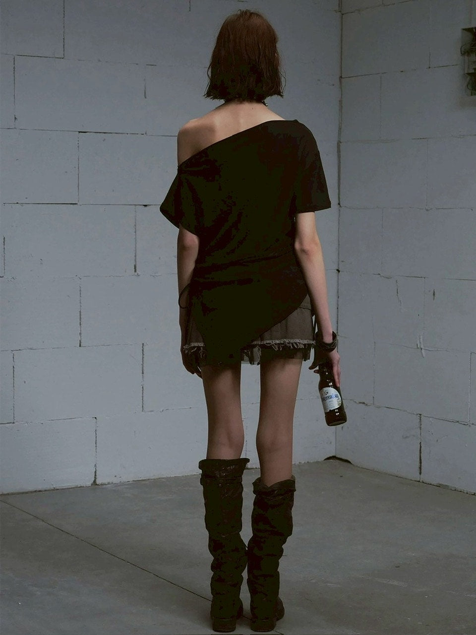 【Cest Nous】Off-shoulder ruched T-shirt / 【セヌー】オフショルダー半袖Tシャツ