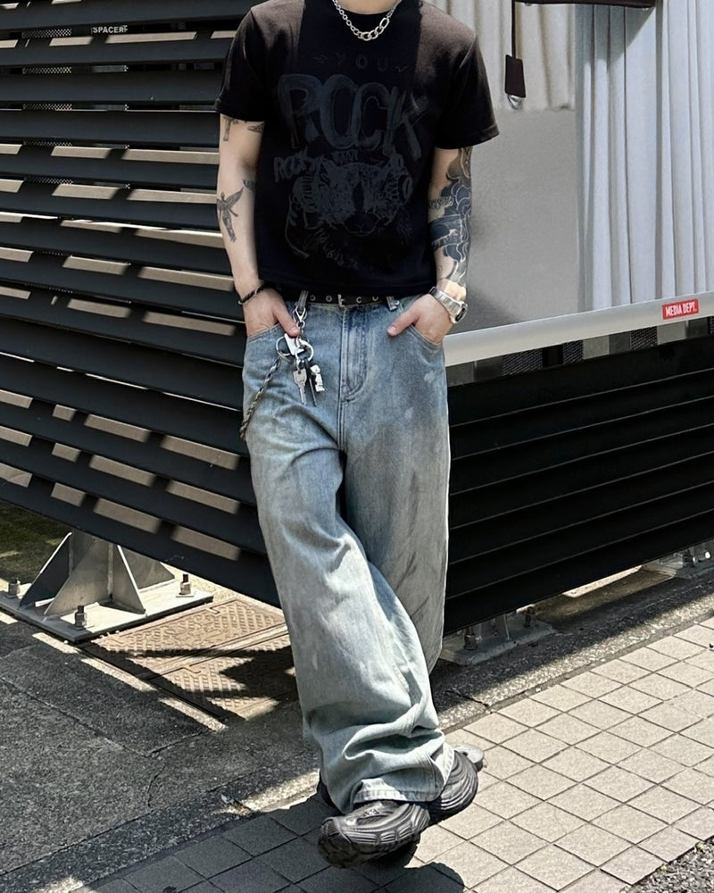 【Chikashitsu +】dirty wash semi wide denim (2color) / 【チカシツプラス】ダーティーウォッシングセミワイドデニムパンツ